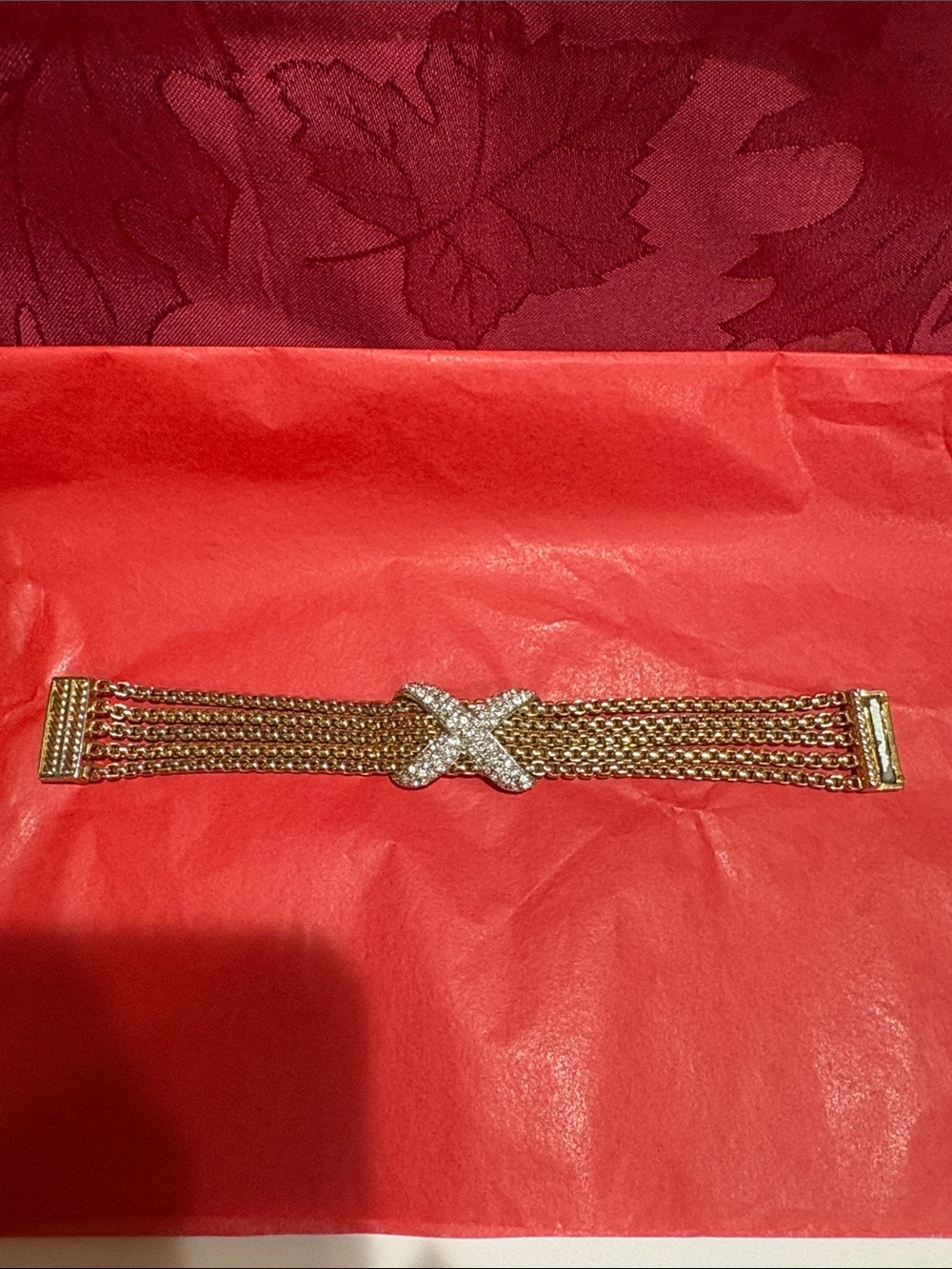 Gold Multi-Chain Bracelet with Crystal X Accent